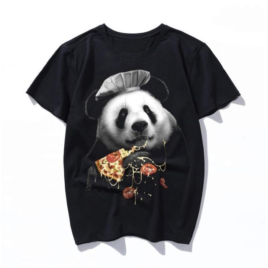 panda loves pizza Black T Shirt Japanese Fashion Aesthetic T-Shirt 90s Kawaii Tee Short Sleeve for men and women