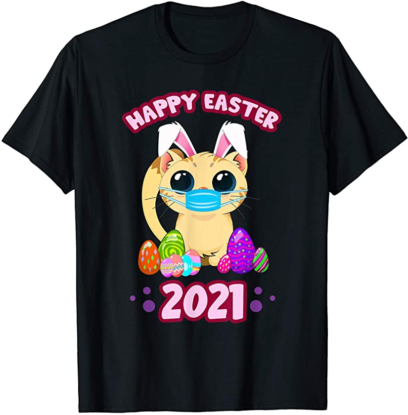 Easter 2021 Cat Bunny and Eggs Social Distancing T-Shirt