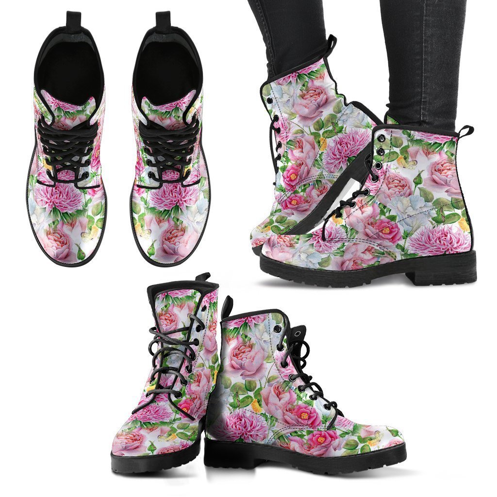 Watercolor Floral Women’S Leather Boots Fashion Boots Custom Shoes