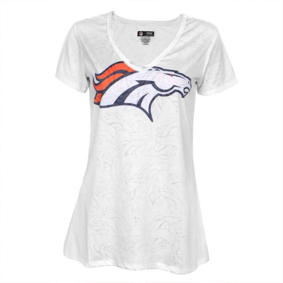 Denver Broncos – Large Logo Juniors Burnout V-Neck T-Shirt