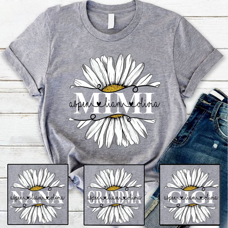 Mimi And Grandkids Flower Daisy T-Shirt, Idea Gift For Mom Grandma Mimi Nana Shirt