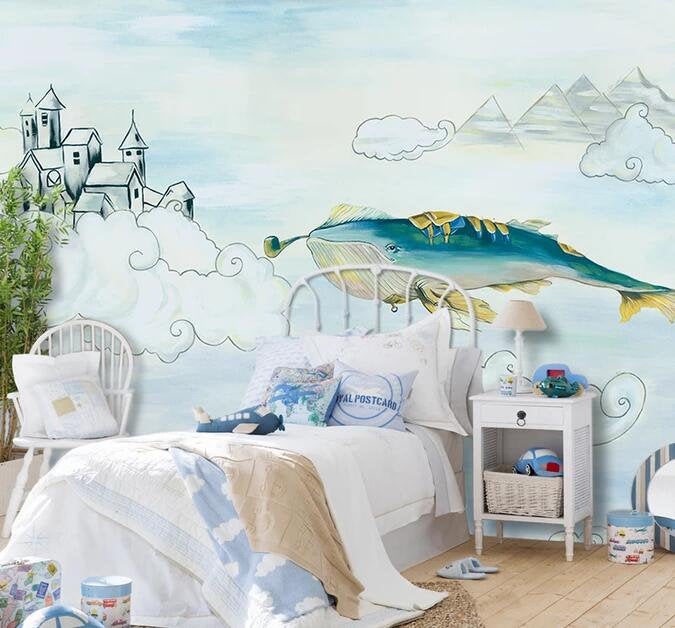 3D Kids, Cartoon, Whale, Castle Wallpaper-Nursery