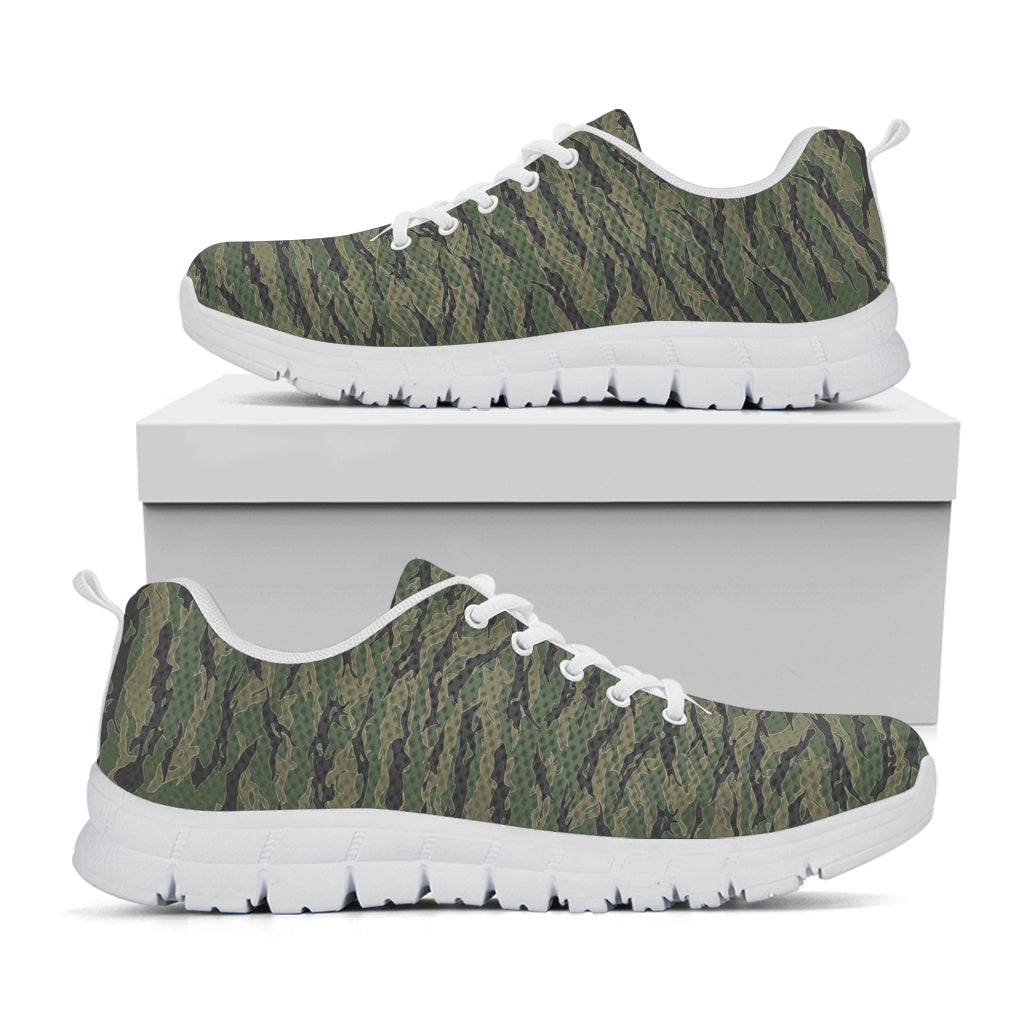 Green Tiger Stripe Camouflage Print White Sneakers