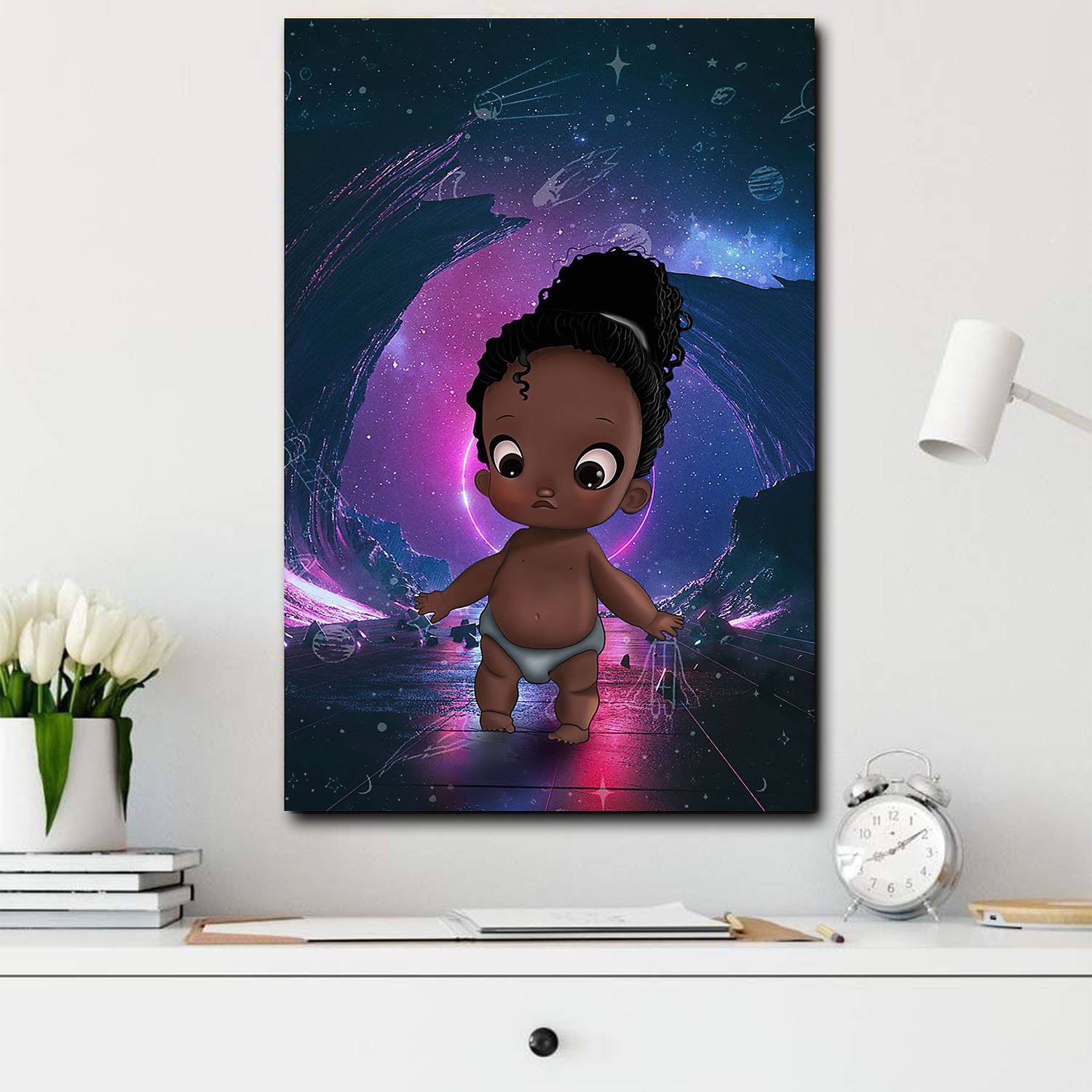 Vintage Africa Canvass Dark Skin Cute Baby Girl Home Decor