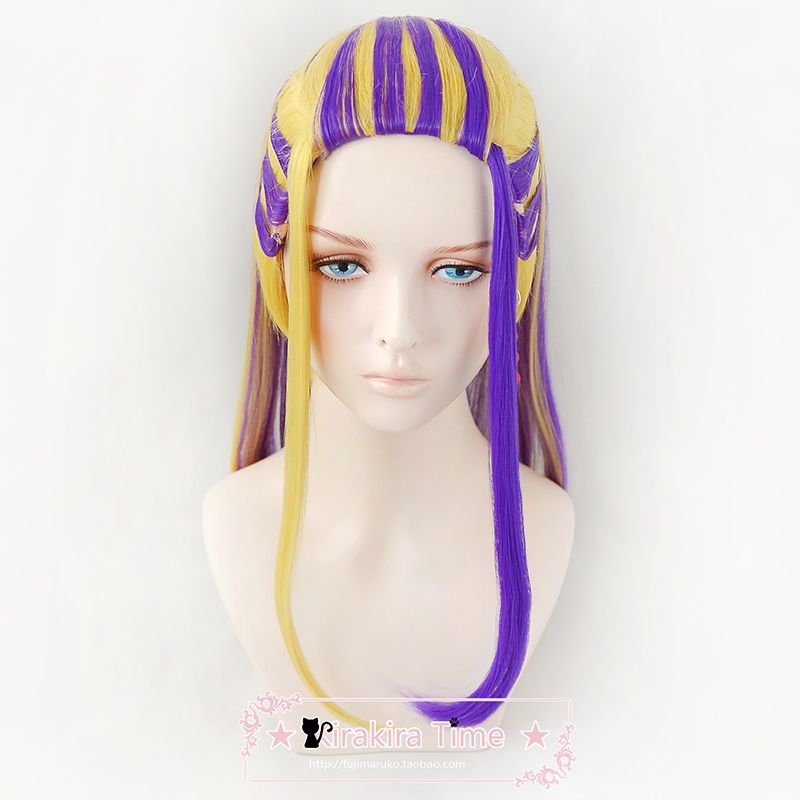 Wakasa Imaushi Wig Anime Tokyo Revengers Senju Cosplay Waka Golden Purple Highlights Hair Earrings Heat Resistant Wig + Wig Cap alx