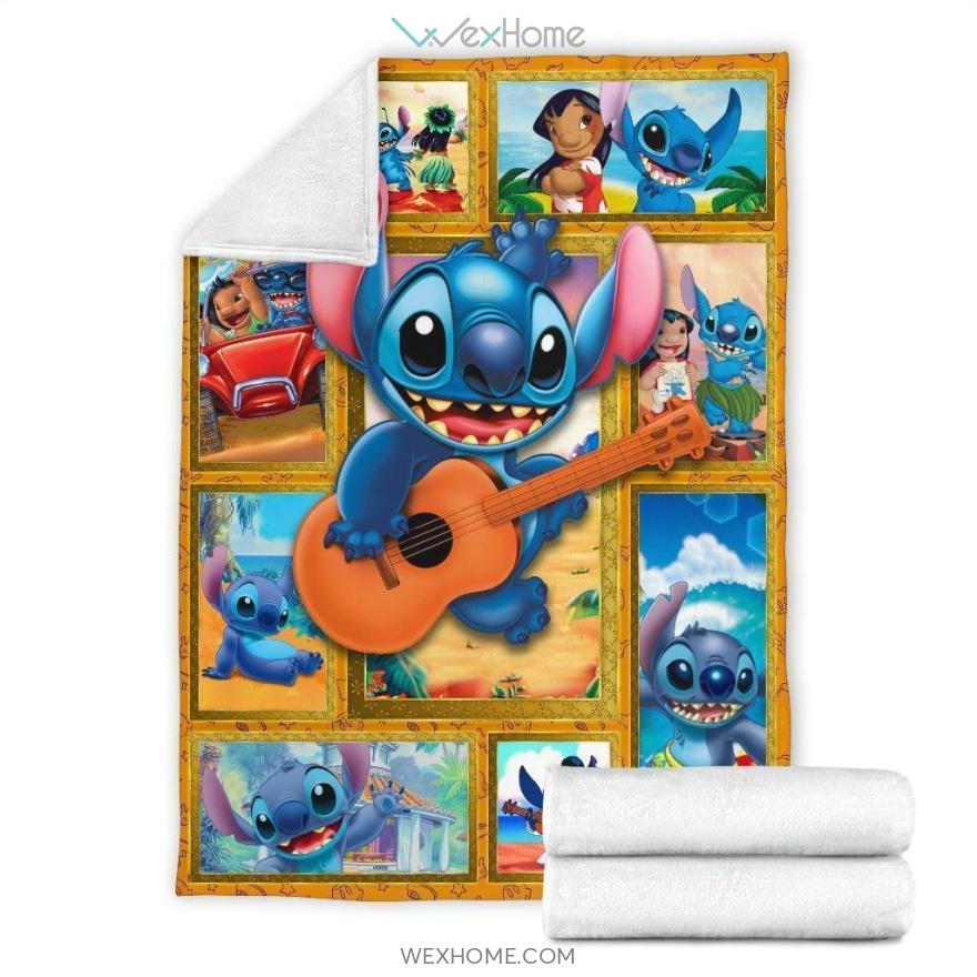 Stitch Play Guitar Cartoon Premium Blanket Collection W1112