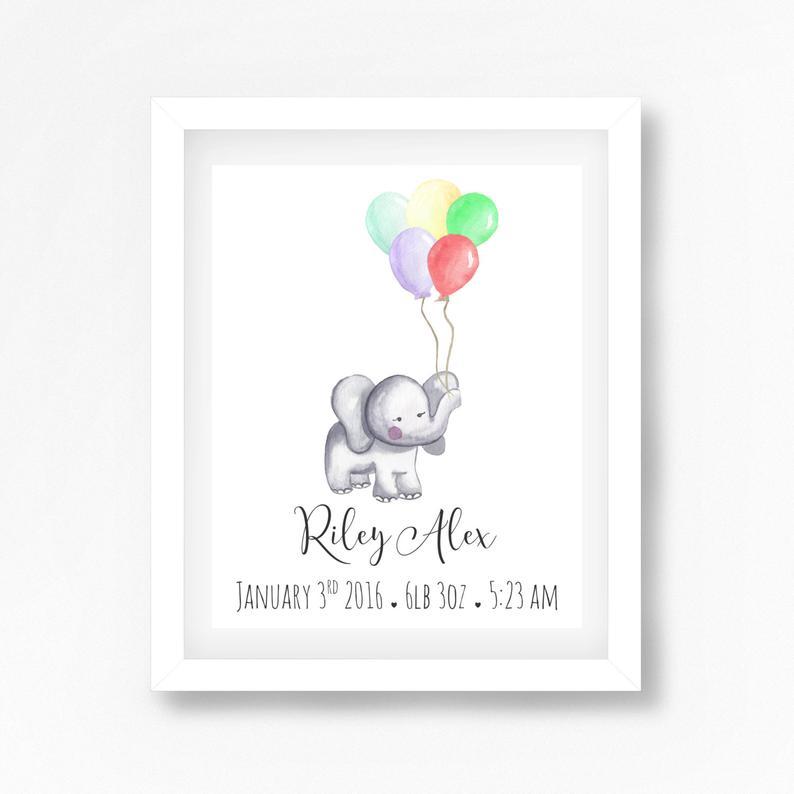 Personalized Elephant Nursery Print Wall Art Print Poster