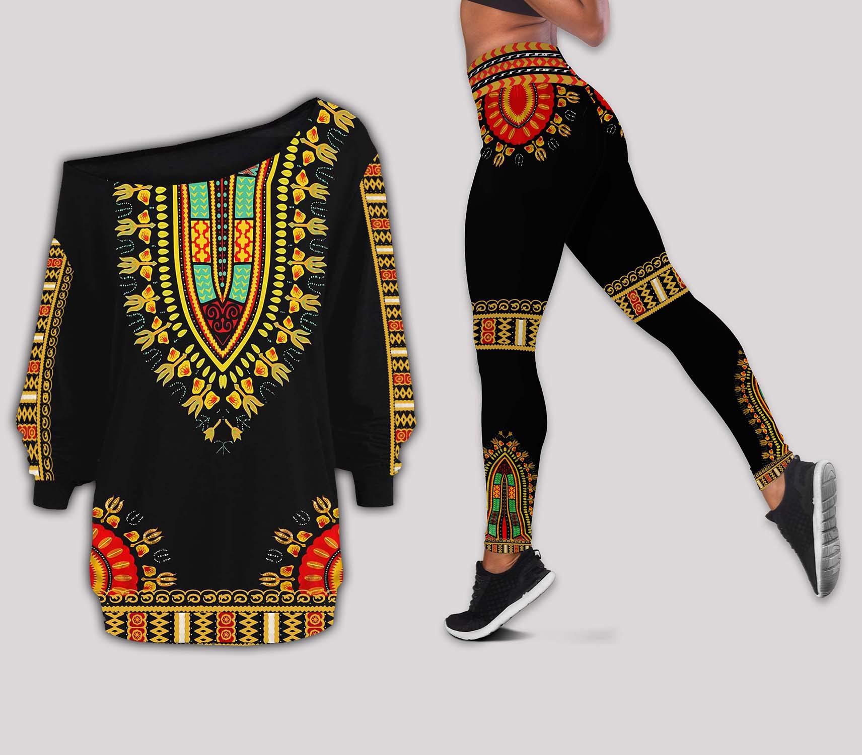 African Dashiki Leggings & Off Shoulder Top, African Proud