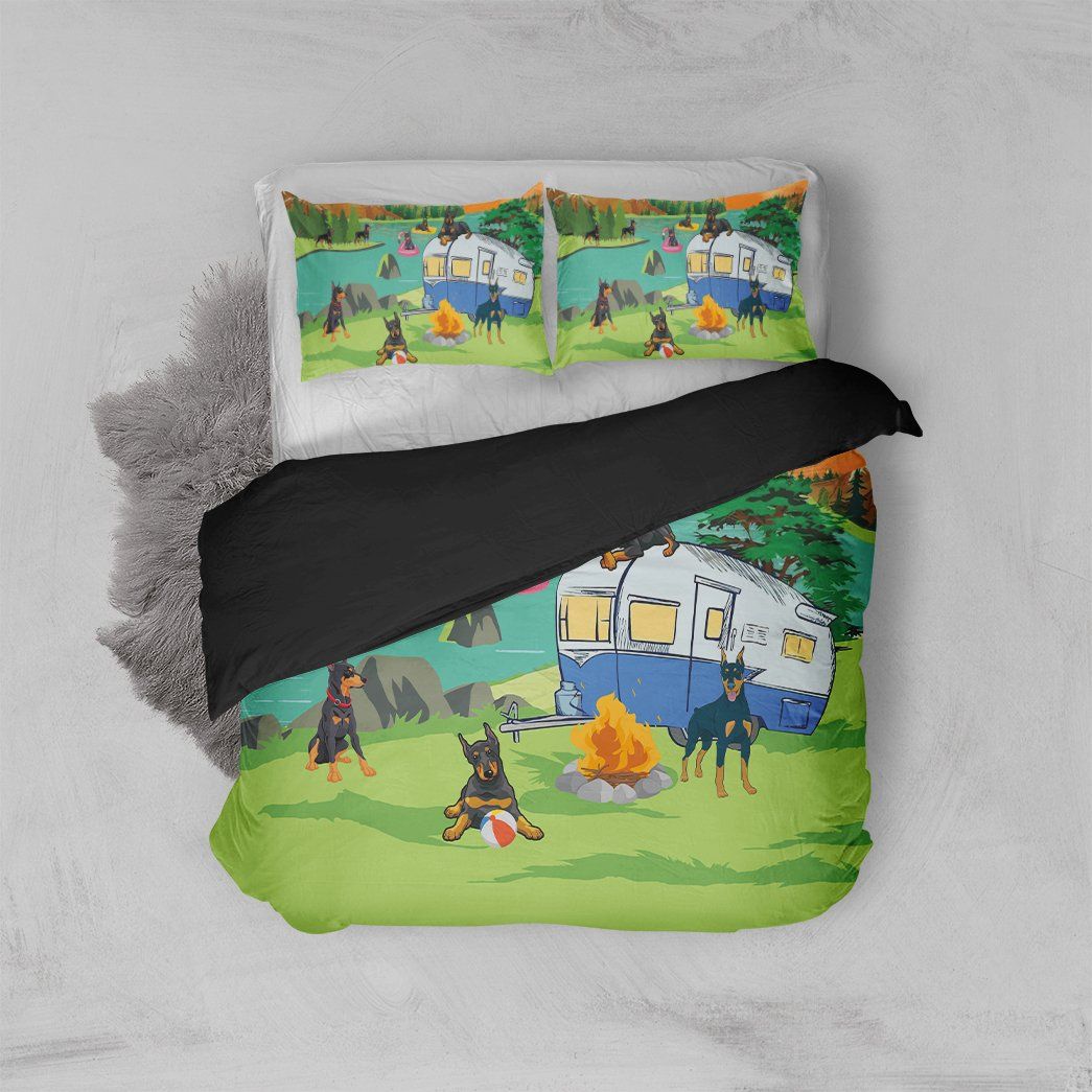 3D Doberman Go Camping Custom Bedding Set