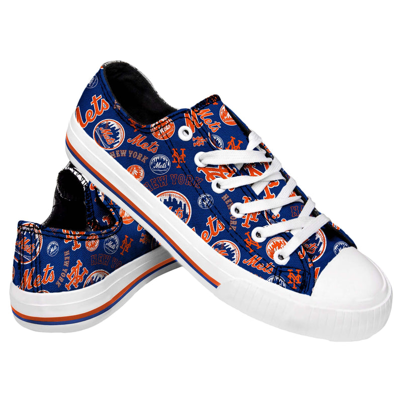 New York Mets MLB Womens Low Top Repeat Print Canvas Shoes