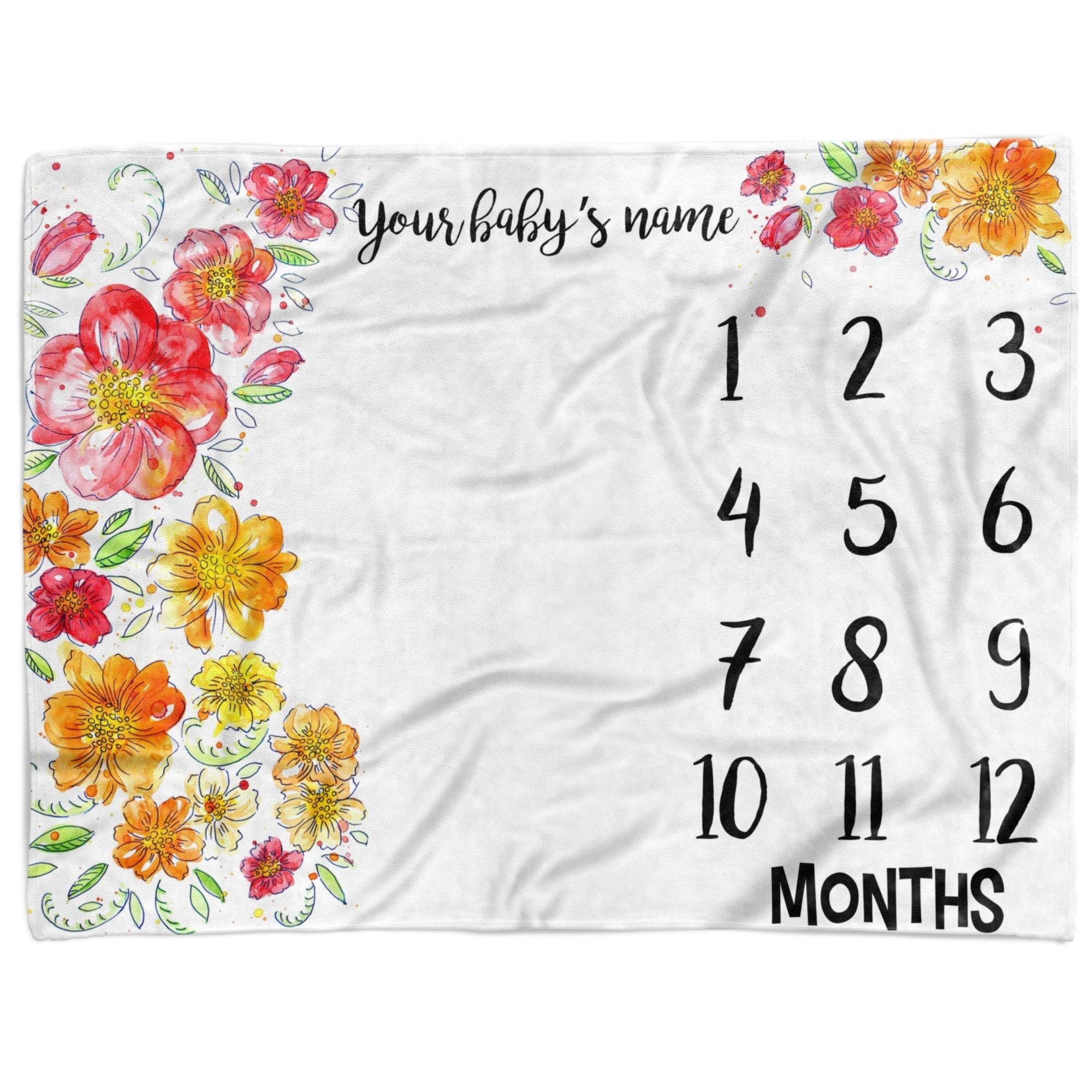 Baby Milestone Infant Blanket – Girl Custom Monthly Milestone Floral Blanket