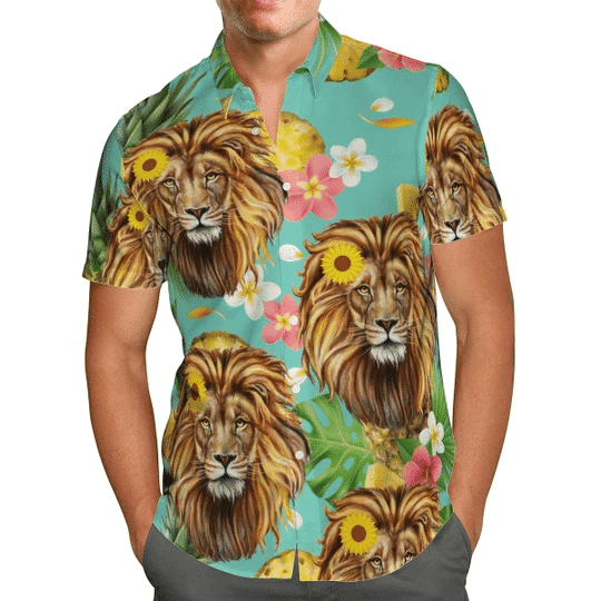 Tropical Pineapple Lion Hawaiian Shirt  Unisex  Adult  Hw6498