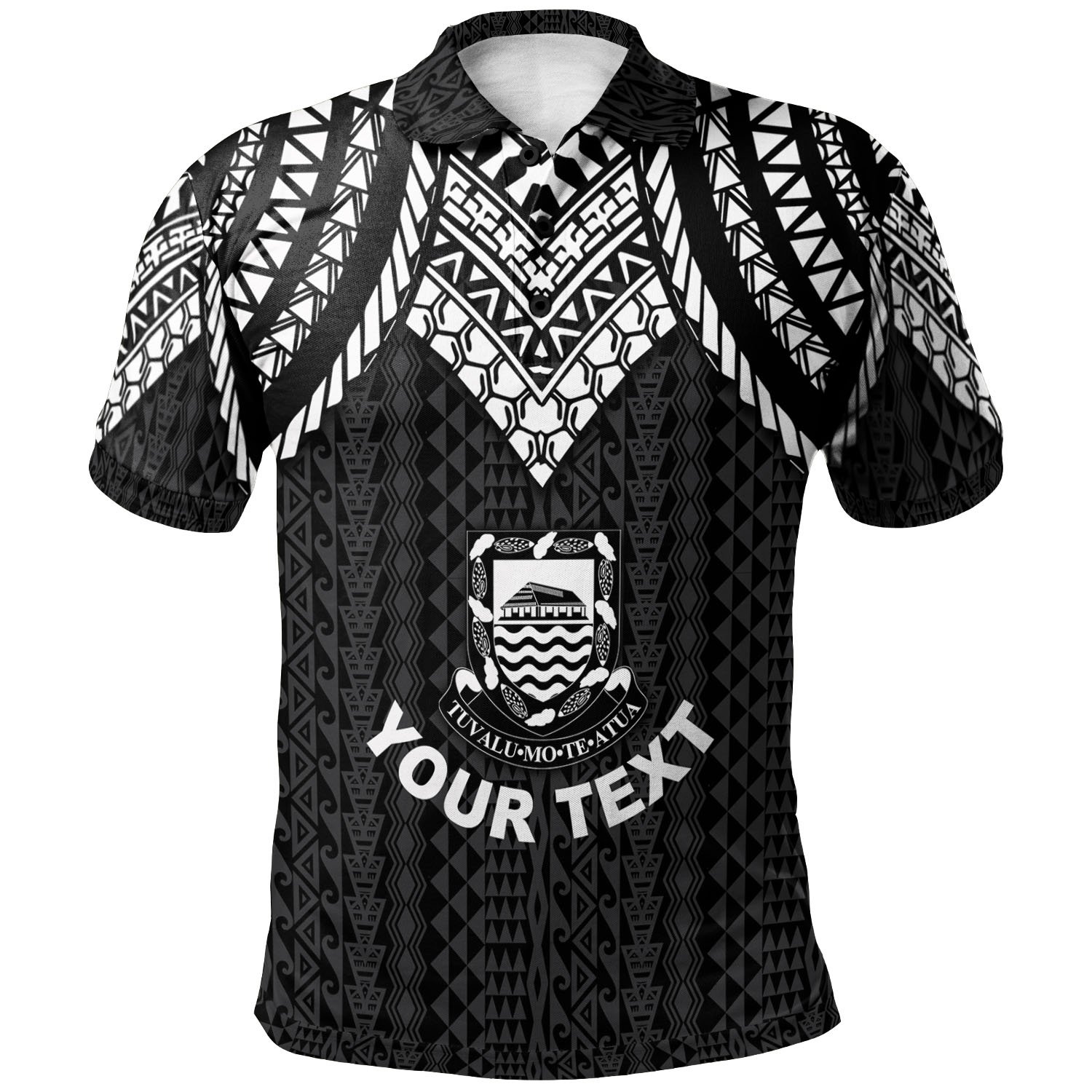 Tuvalu Custom Personalised Polo Shirt – Polynesian Armor Style Black – BN39