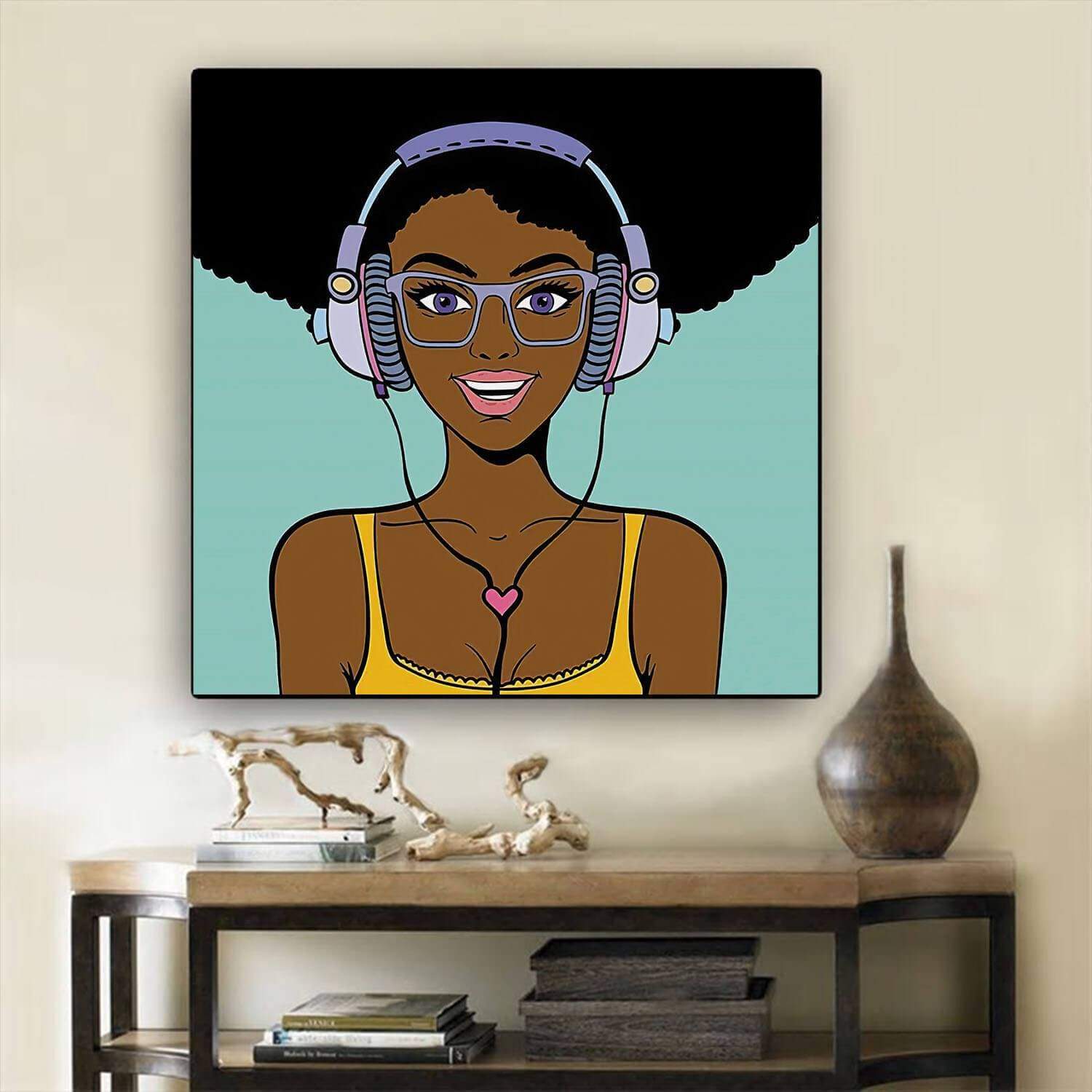 African Canvas Art Cute Girl With Afro African American Framed Art Afrocentric Home Decor Ideas BPS63869