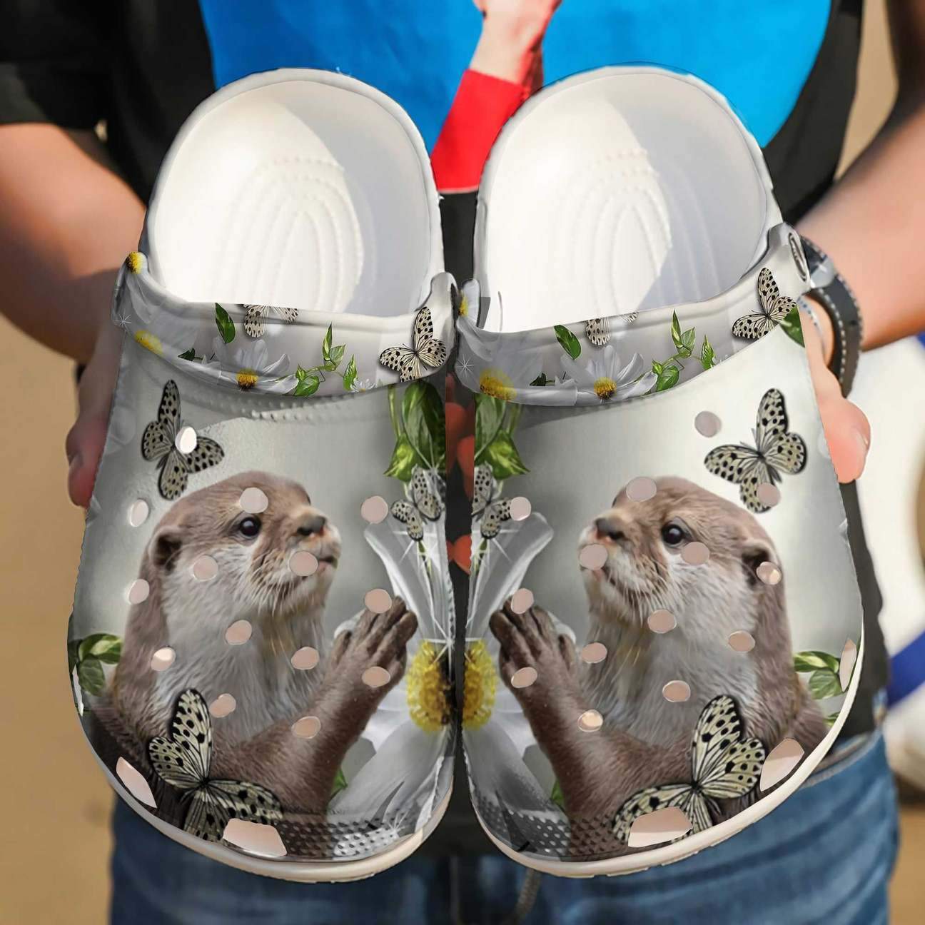 Otter Personalized Clog, Custom Name, Text Otter Butterfly, Fashion Style For Women, Men, Kid, Print 3D