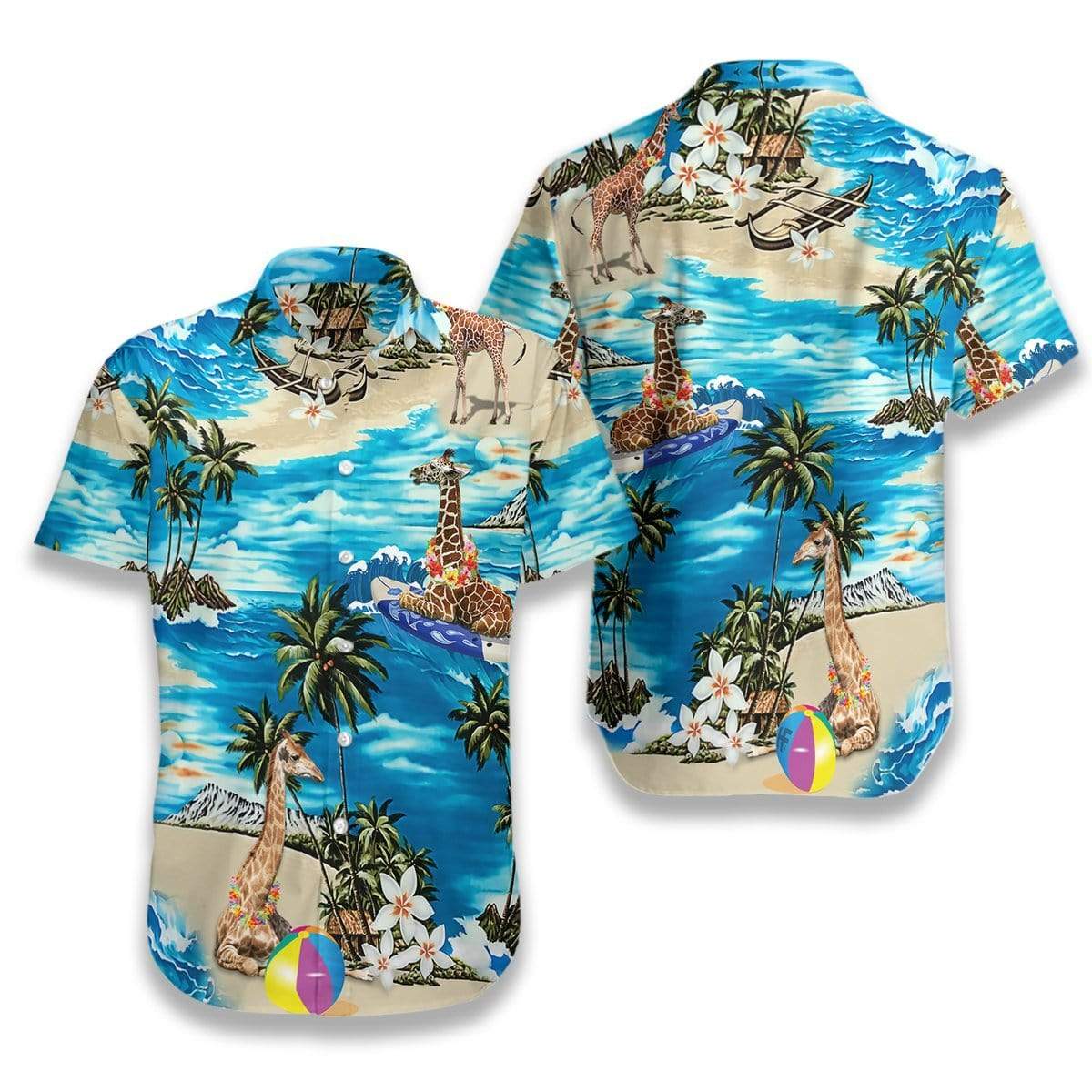 Hawaii Aloha Shirt Made In Giraffe On The Beach Ha38102