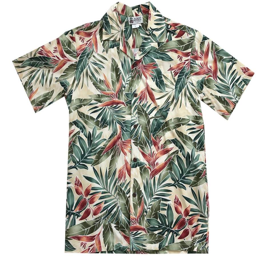 Hanging Heliconia Beige Hawaii Shirt Ha15427