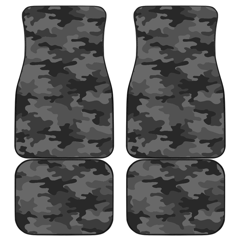 Black And Grey Camouflage Print Front And Back Car Floor Mats, Front Car Mat