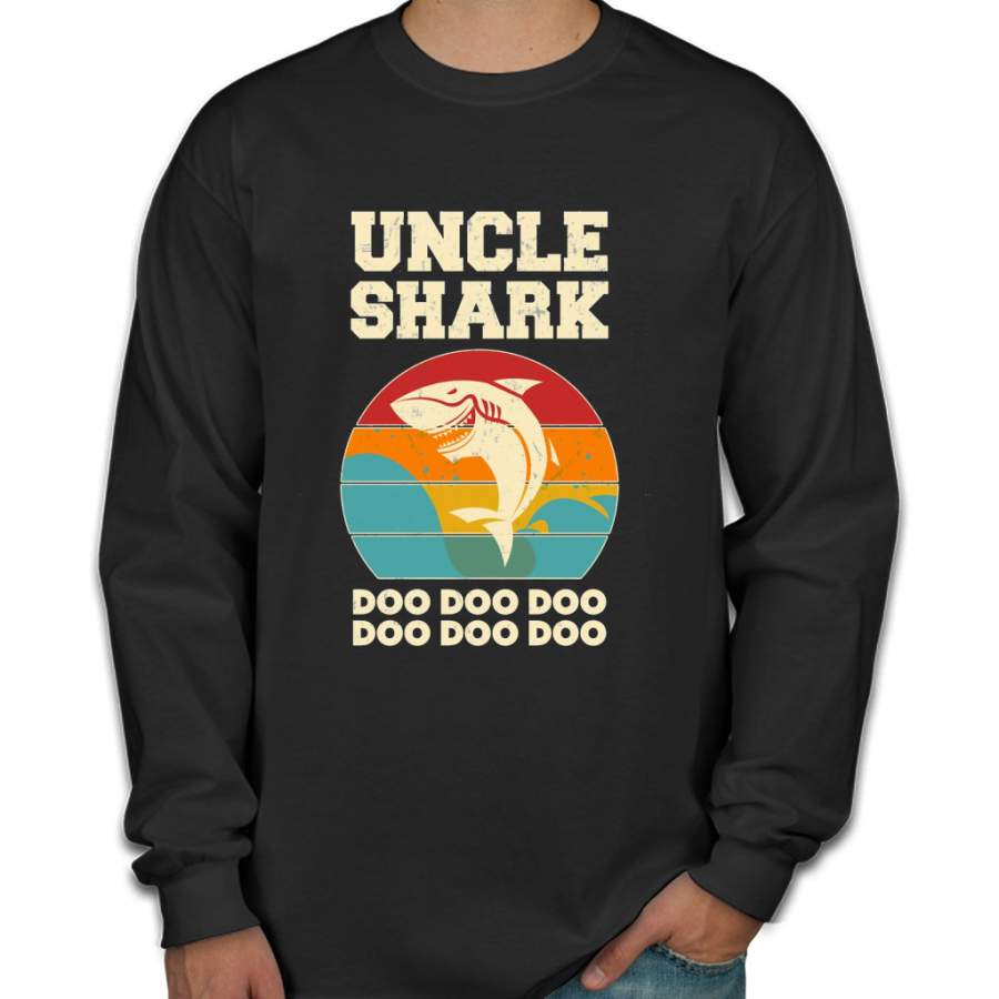 Uncle Shark Retro Vintage Fathers Day Dad Men Long Sleeve Shirt