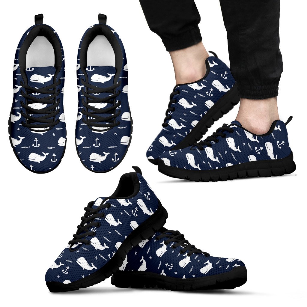 Pattern Print Humpback Whale Black Sneaker Shoes For Men Women