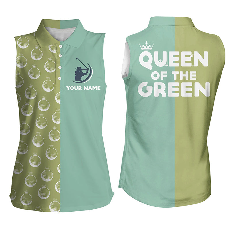 Funny Women’S Sleeveless Golf Polo Shirt, Queen Of The Green Name Golf Shirts For Women