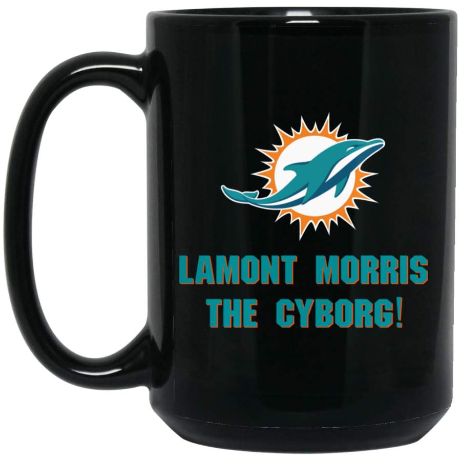 Personalized Miami Dolphins Logo Lamont Morris Cyborg BM15OZ 15 oz. Black Mug