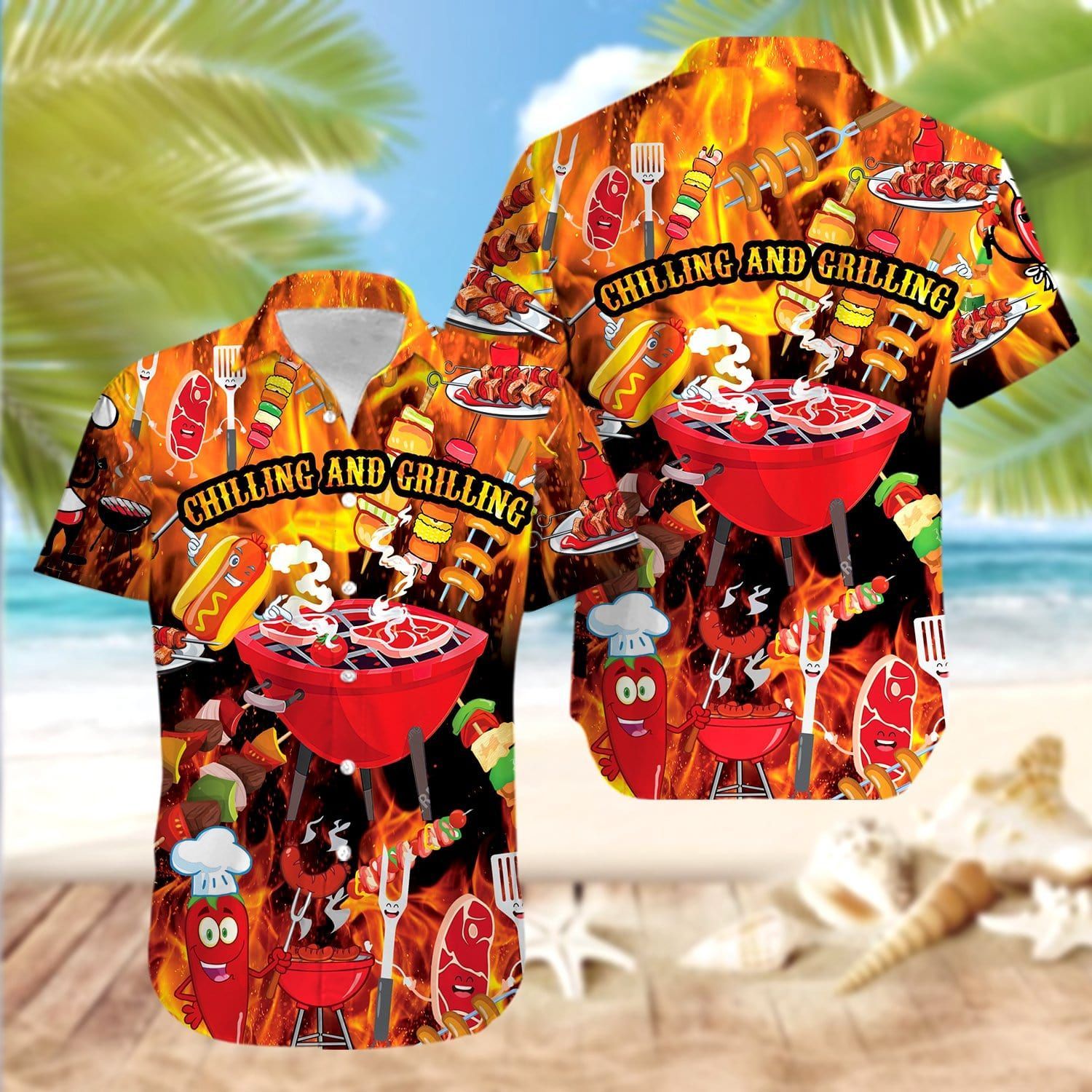 Chilling And Grilling Bbq Hawaii Aloha Shirts Ha98544