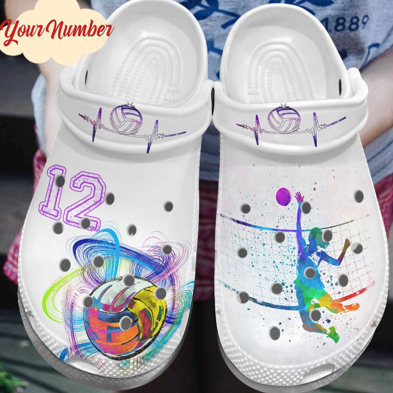 Volleyball Personalized Clog, Custom Name, Text, Color, Number Fashion Style For Women, Men, Kid, Print 3D Purple