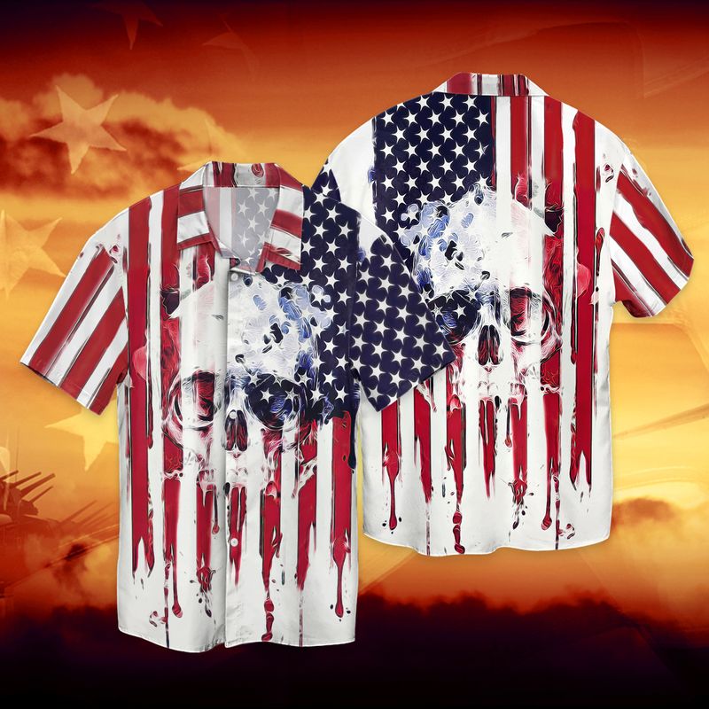 Usa Flag White Skull Full Print Hawaii Shirt Ha97958