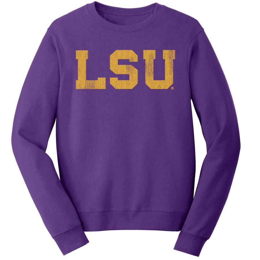 B&B Dry Goods LSU Tigers Athletic Block Fleece Crewneck Sweatshirt – Purple