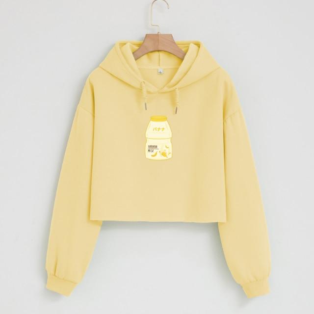 Banana Yogurt Bottle Soft Cropped Hoodie