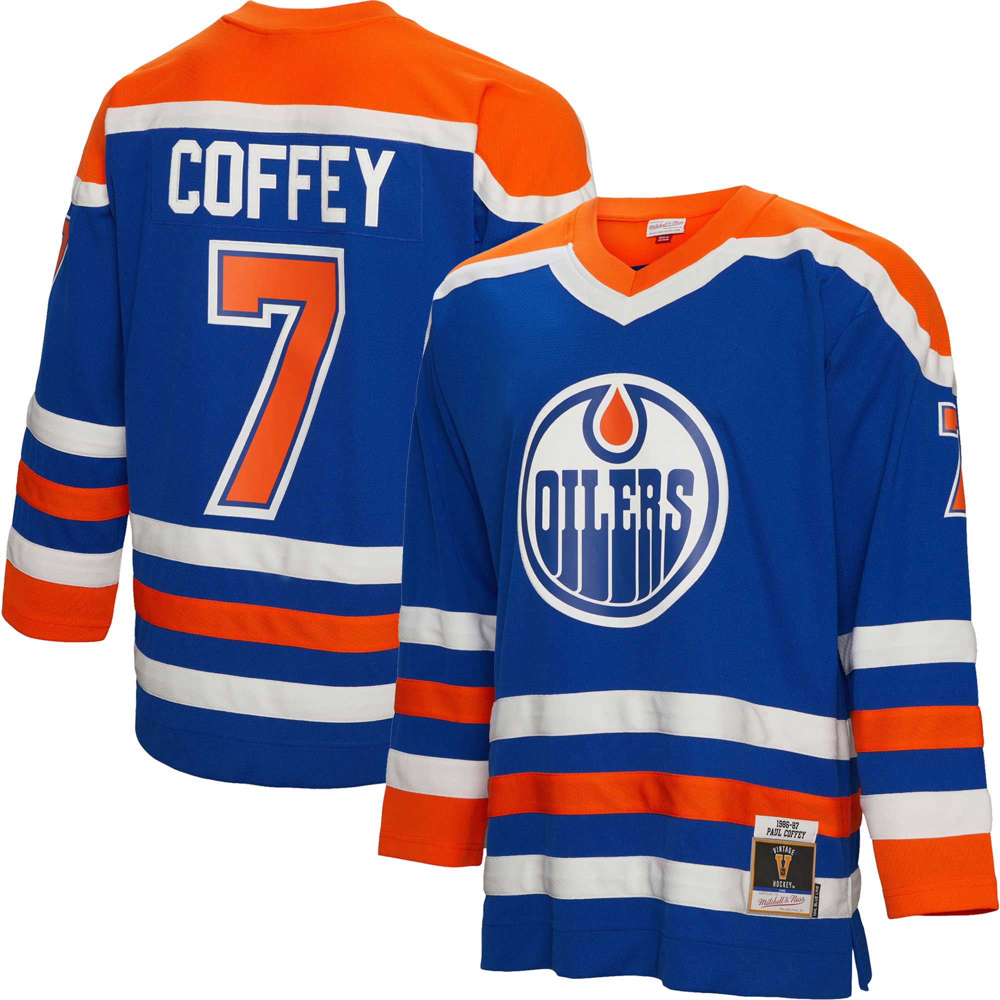 Men's Edmonton Oilers Paul Coffey Mitchell & Ness Royal 1986/87 Blue Line Player Jersey