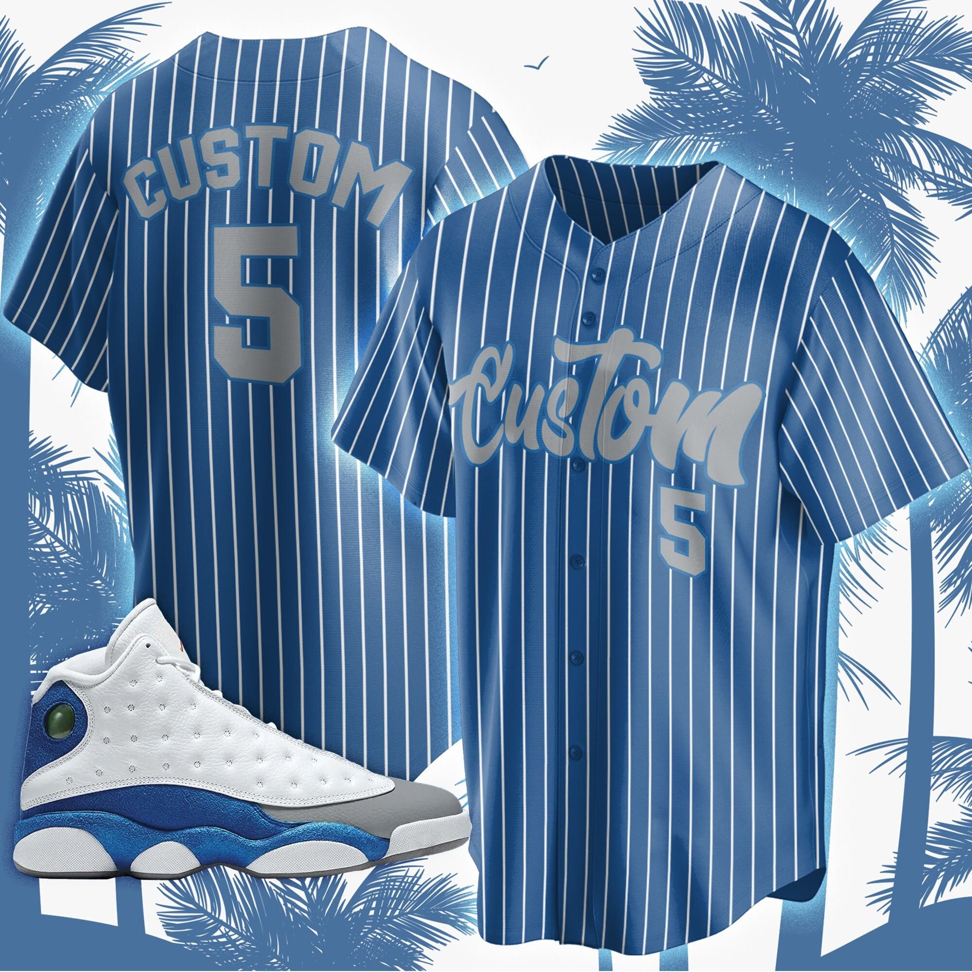 Baseball Jersey Custom Text match Jordan 13 Retro French Blue, Custom Team Name Number Shirt, Personalized sneaker shirt