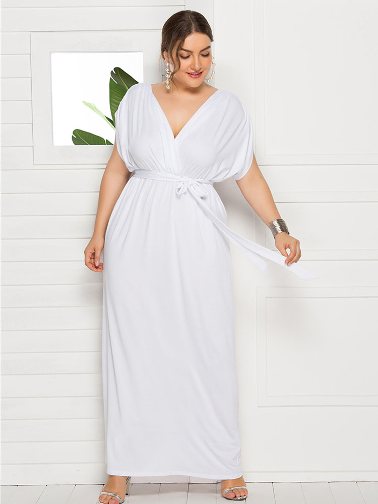 2022 Plus Size Party Dress Woman Fashion Female V Neck Casual Solid Color Sexy Summer For Dress Evening Club Maxi Dresses alx