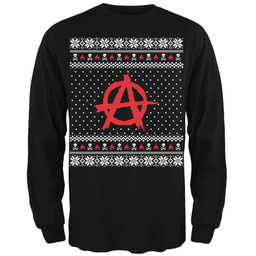 Anarchy Ugly Christmas Sweater Black Adult Long Sleeve T-Shirt