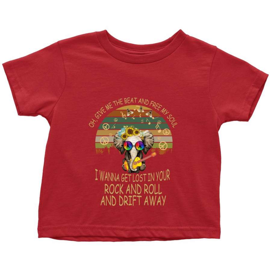 Oh, Give Me The Beat And Free My Soul, I Wanna Get Lost In Your Rock And Roll And Drift Away, Elephant Retro Peace Sign – Toddler T-Shirt