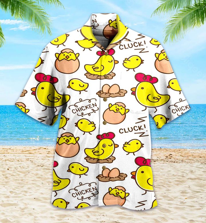Farm Chicken Hen Chick Pattern Yellow Hawaiian Shirt 3D