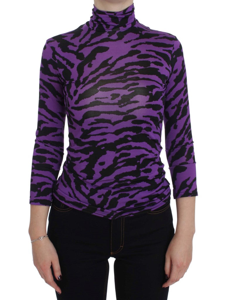 Exte Purple Tiger Print Stretch Turtleneck Sweater