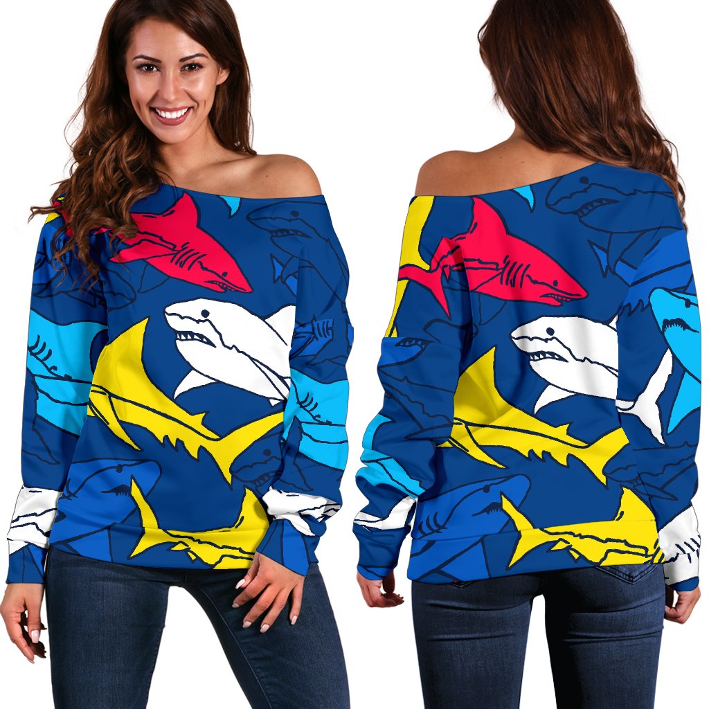 Shark Color Pattern Off Shoulder Sweatshirt