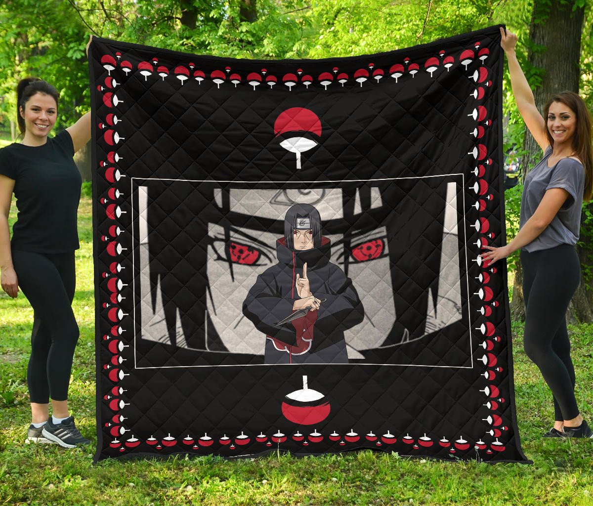 Naruto Anime Itachi Sharingan Jutsu Uchiha Symbol Patterns Premium Quilt Blanket