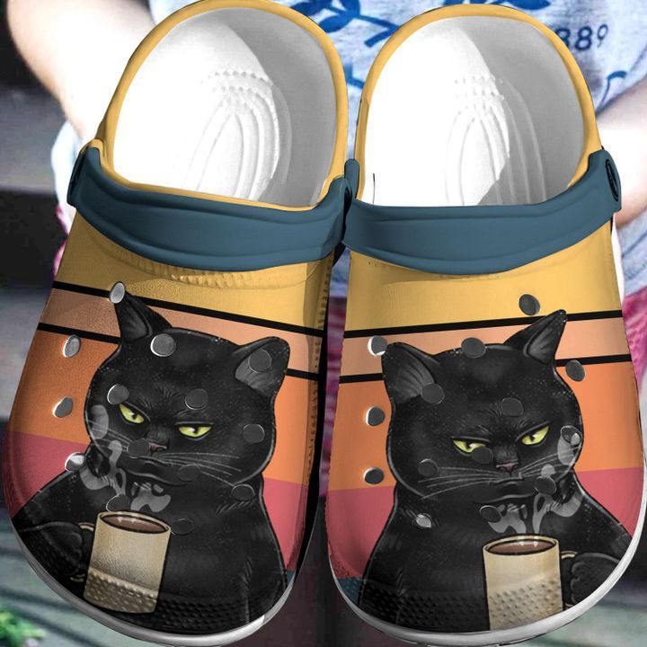 Black Grumpy Cat Drink Coffee Unisex Clog Shoes Justbeperfect Shop