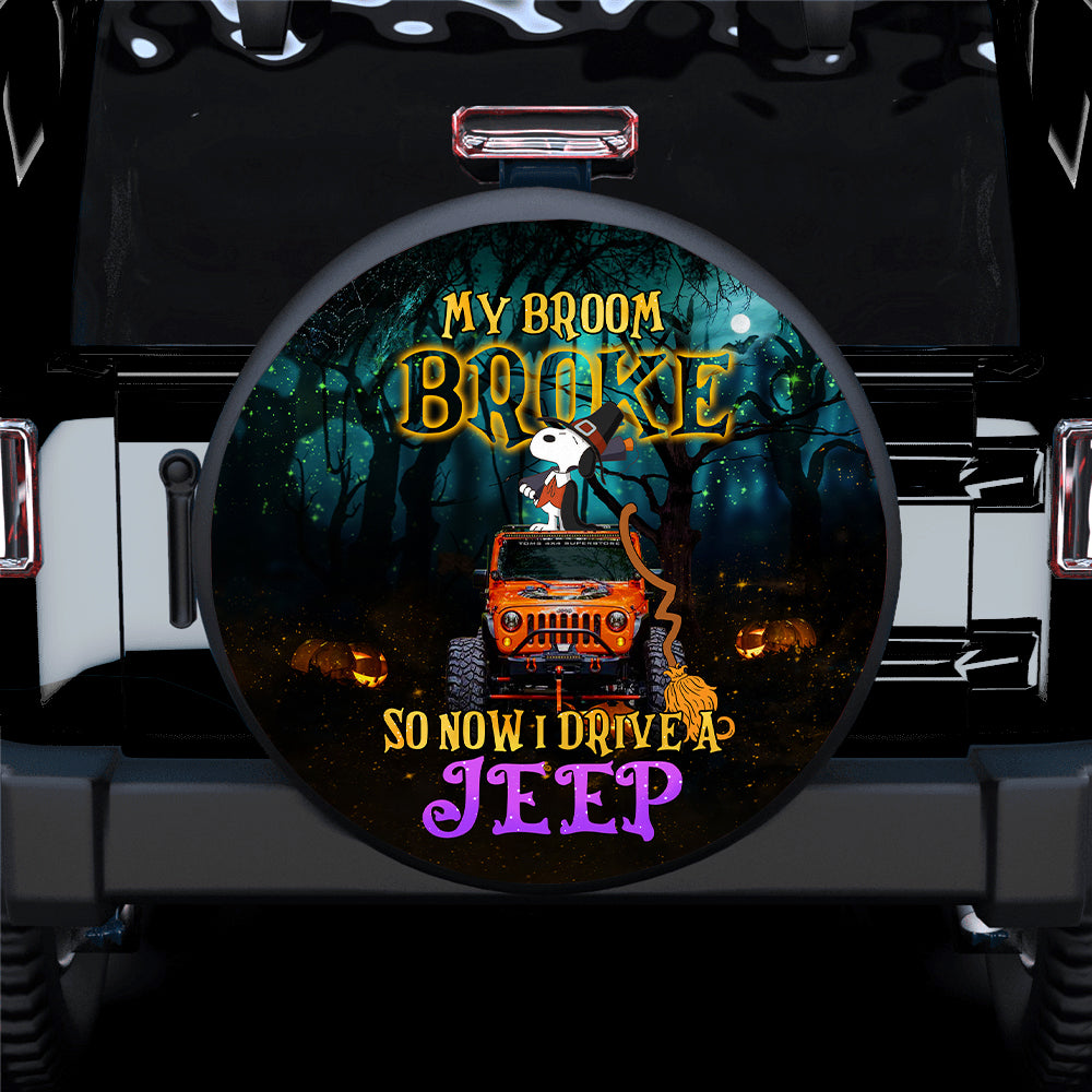 My Broom Brock So I Drive A Jeep Snoopy Halloween Car Spare Tire Covers Gift For Campers