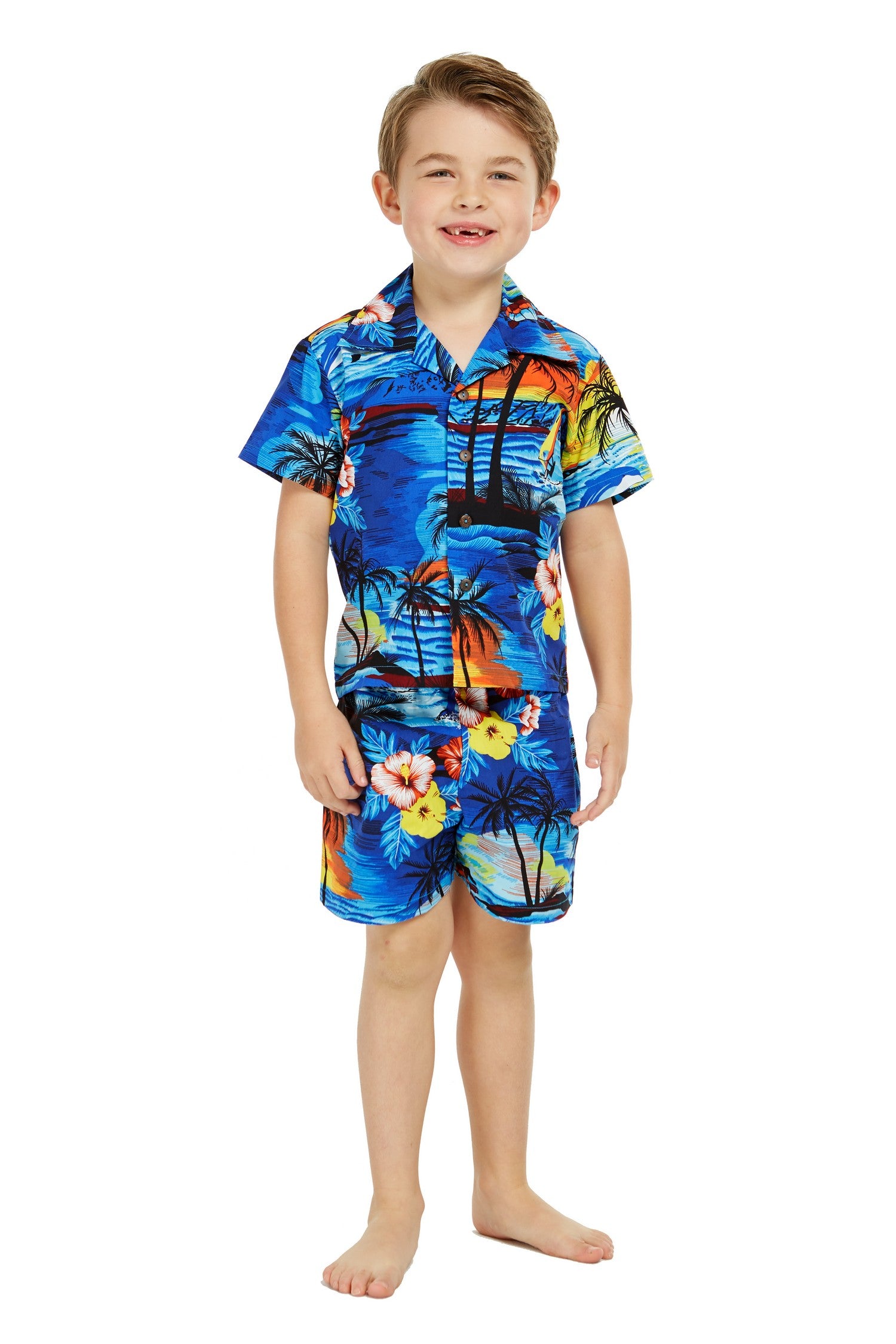 Boy Aloha Shirt Cabana Set in Dolphin Sunset Blue