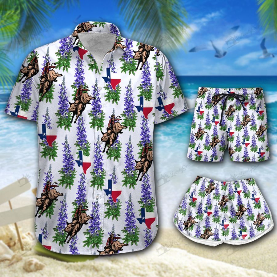 Bull Riding Tx Bluebonnet Hawaiian Shirt Shorts Ha63718