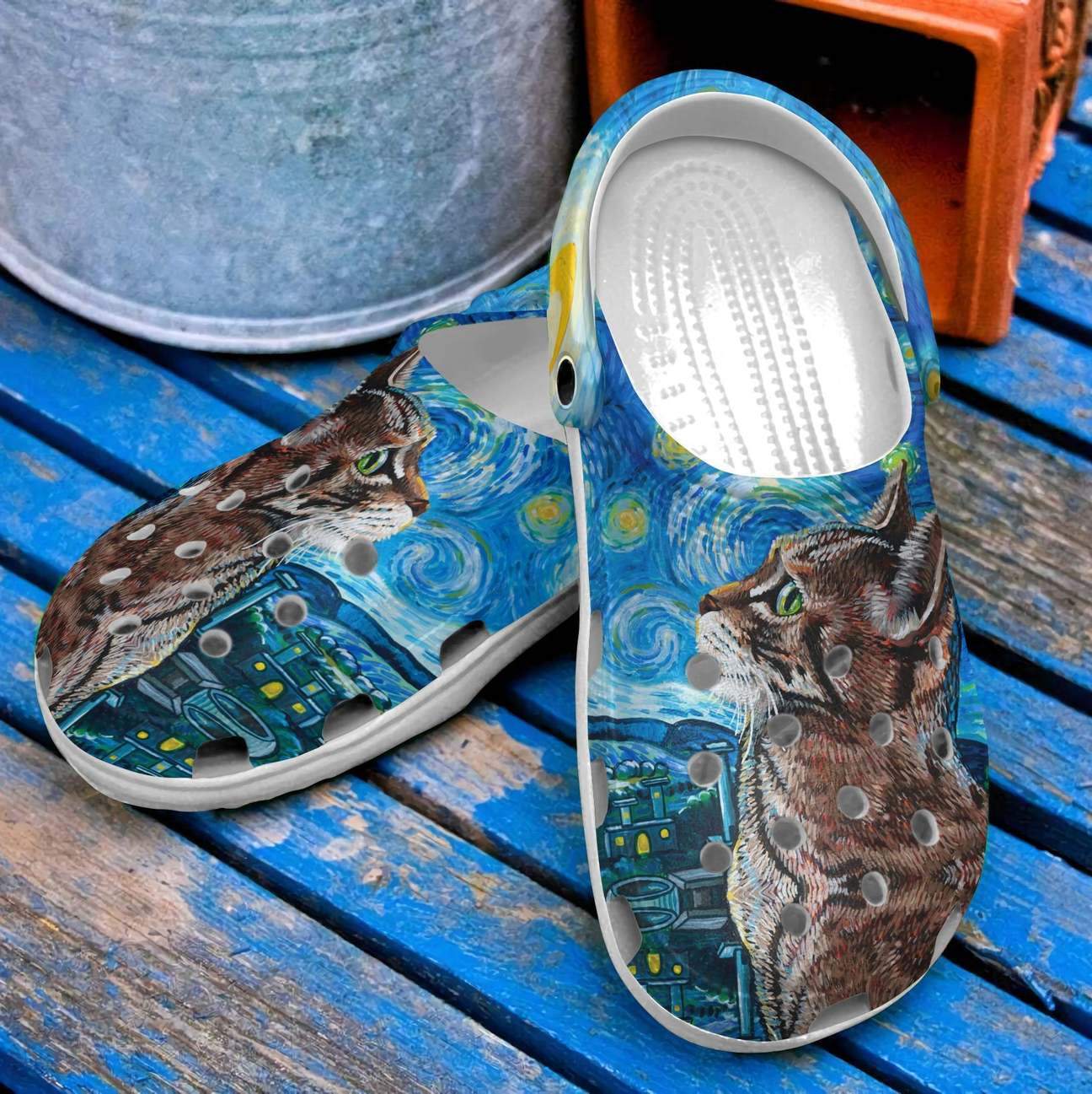 Cat Personalized Clog, Custom Name, Text Starry Night Cat, Fashion Style For Women, Men, Kid, Print 3D