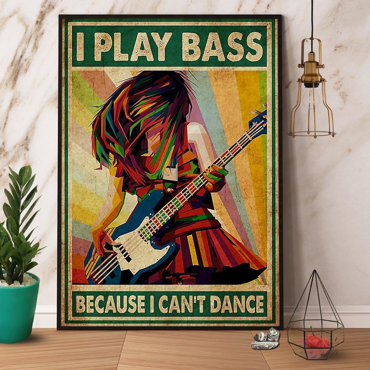 Bass Guitar Girl I Play Bass Because I Can’T Dance Vintage  Poster No Frame Matte Canvas