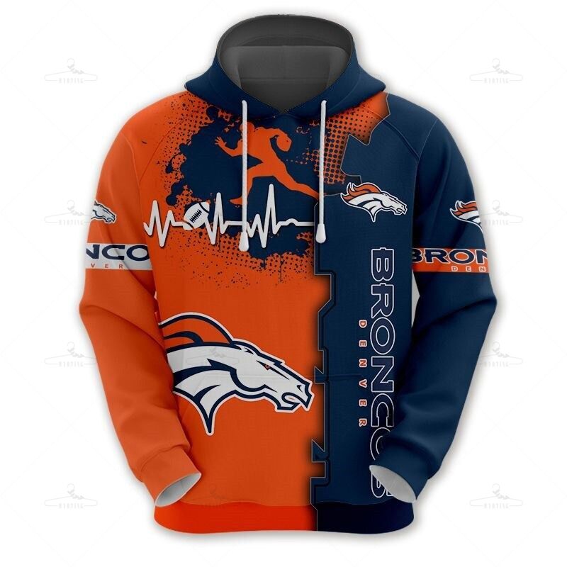 Denver Broncos Hoodie Graphic Heart Ecg Line