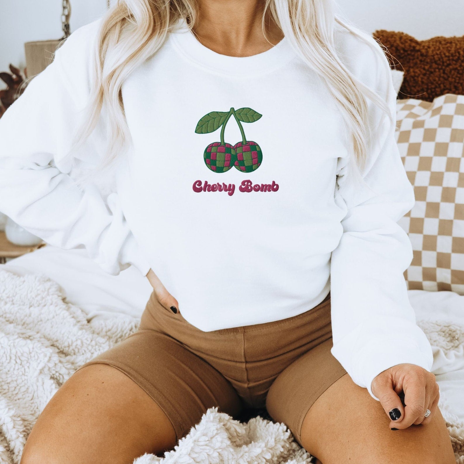 Cherry Bomb Embroidered Halloween Sweatshirt 2D Crewneck Sweatshirt All Over Print Sweatshirt For Women Sweatshirt For Men Sws3308