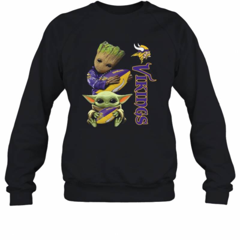 Baby Groot And Yoda Hug Minnesota Vikings Sweatshirt