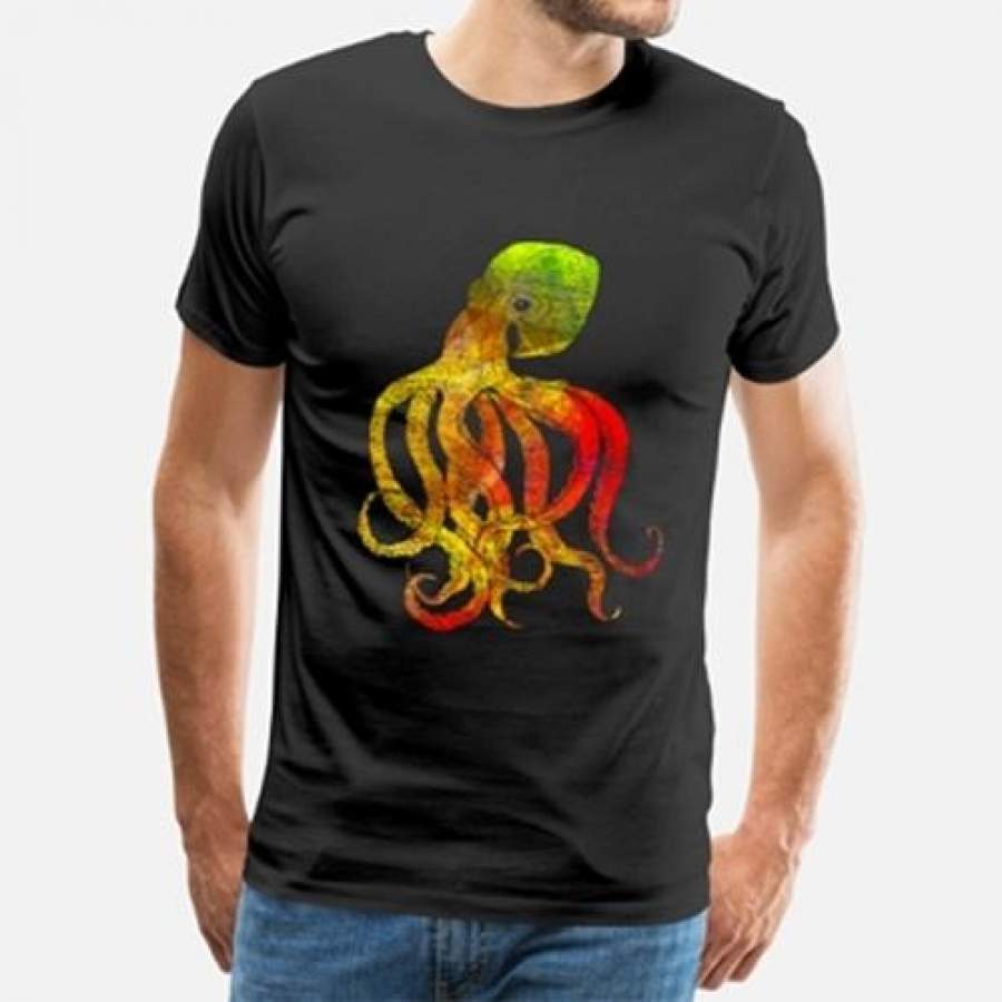 Octopus And Devil Rays  T Shirts Men Casual Top Cool Animal Design T-Shirt For Adult Tshirts Clothes